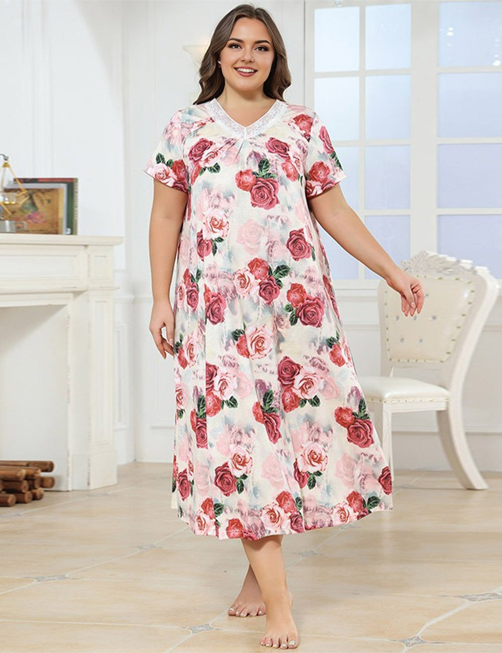 Women_Plus_Size_Lace_Patchwork_Floral_Print_Nightgown_PRUSES_3