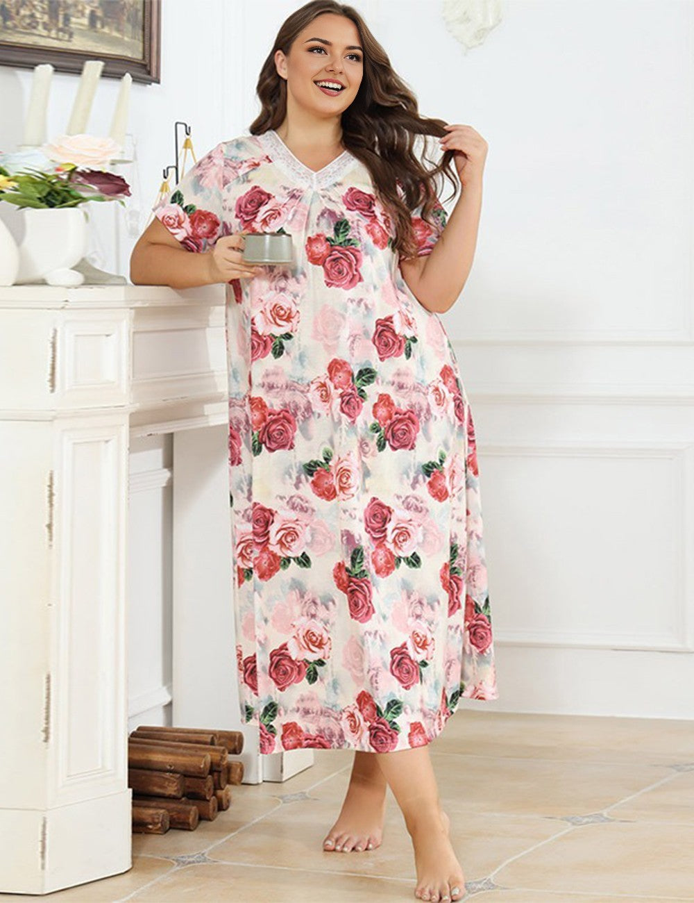 Women_Plus_Size_Lace_Patchwork_Floral_Print_Nightgown_PRUSES_4