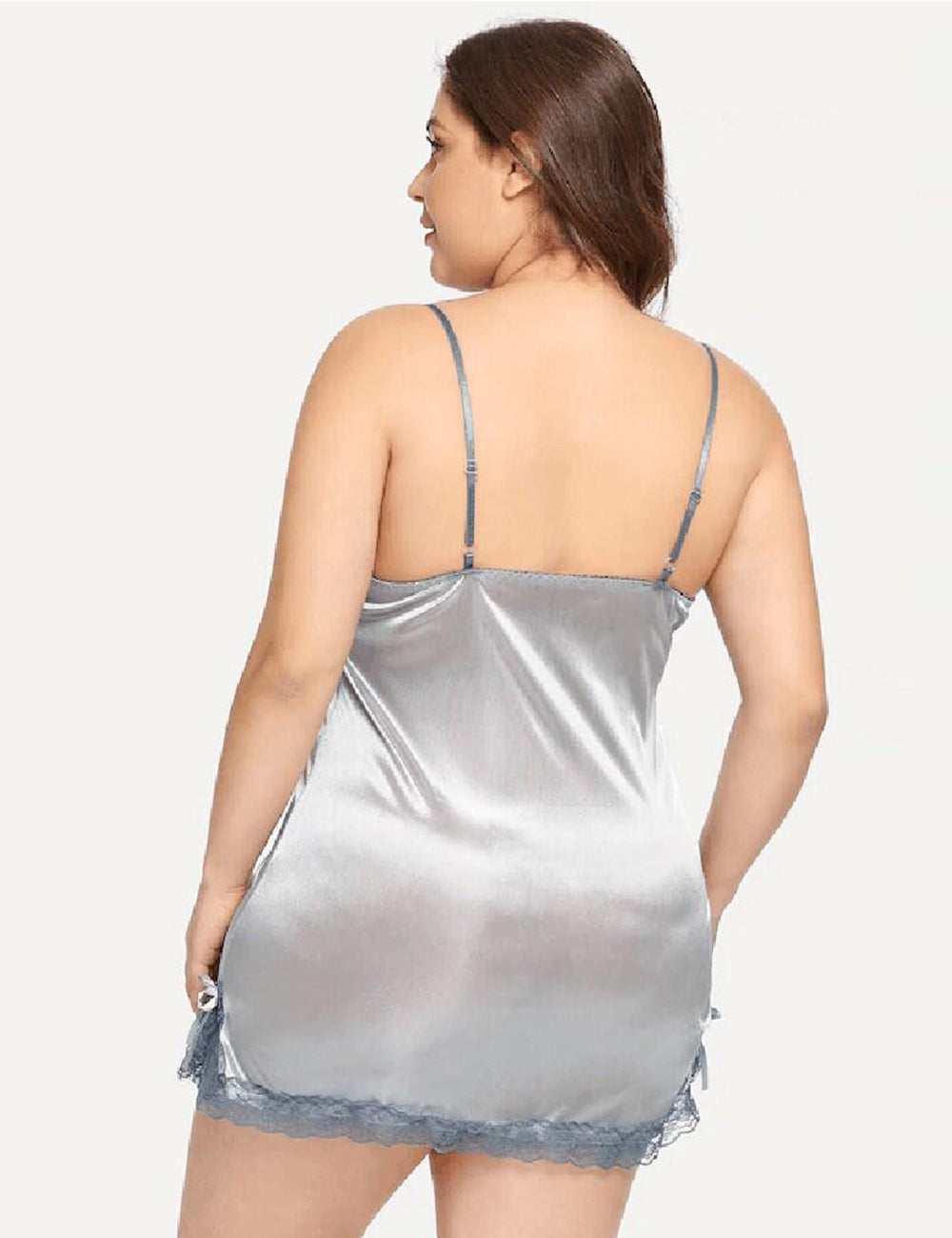 Women Plus Size Lace Suspender Silk-Like Babydoll-2