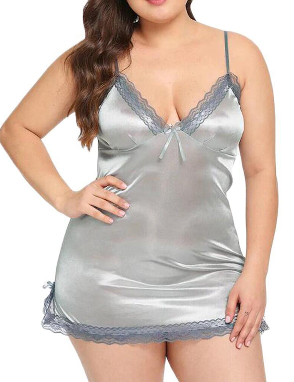 Women Plus Size Lace Suspender Silk-Like Babydoll-3