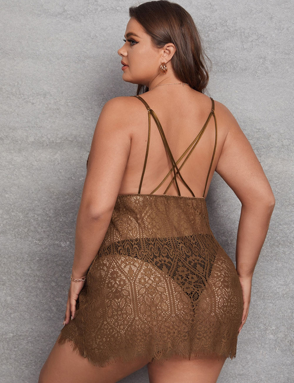 Women Plus Size Lace Transparent Nightgown-2