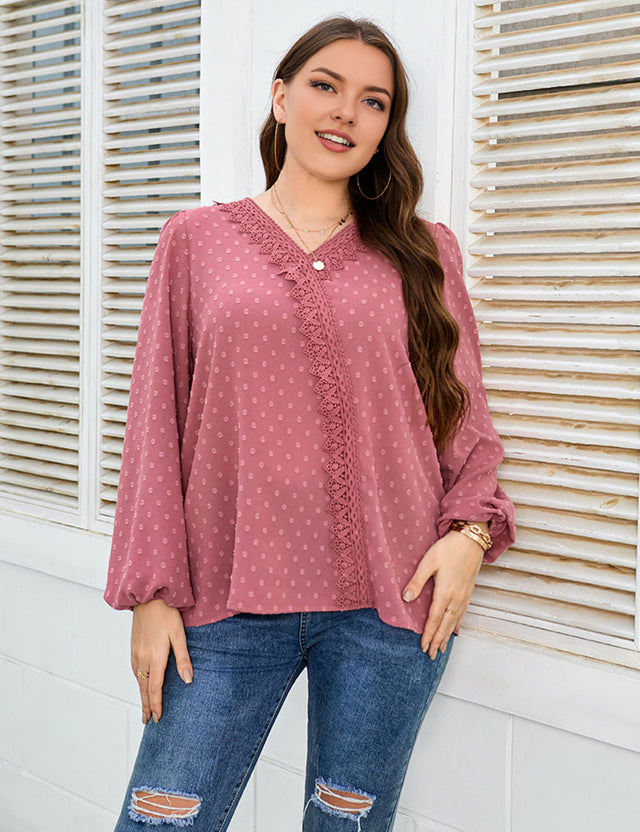 Women_Plus_Size_Lace_Trim_V-Neck_Balloon_Sleeve_Blouse_PRUSES_2