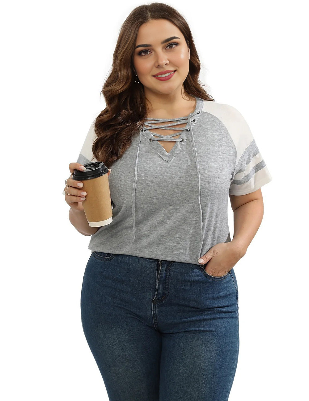 Women Plus Size  Lace Up Front Tops | PRUSES