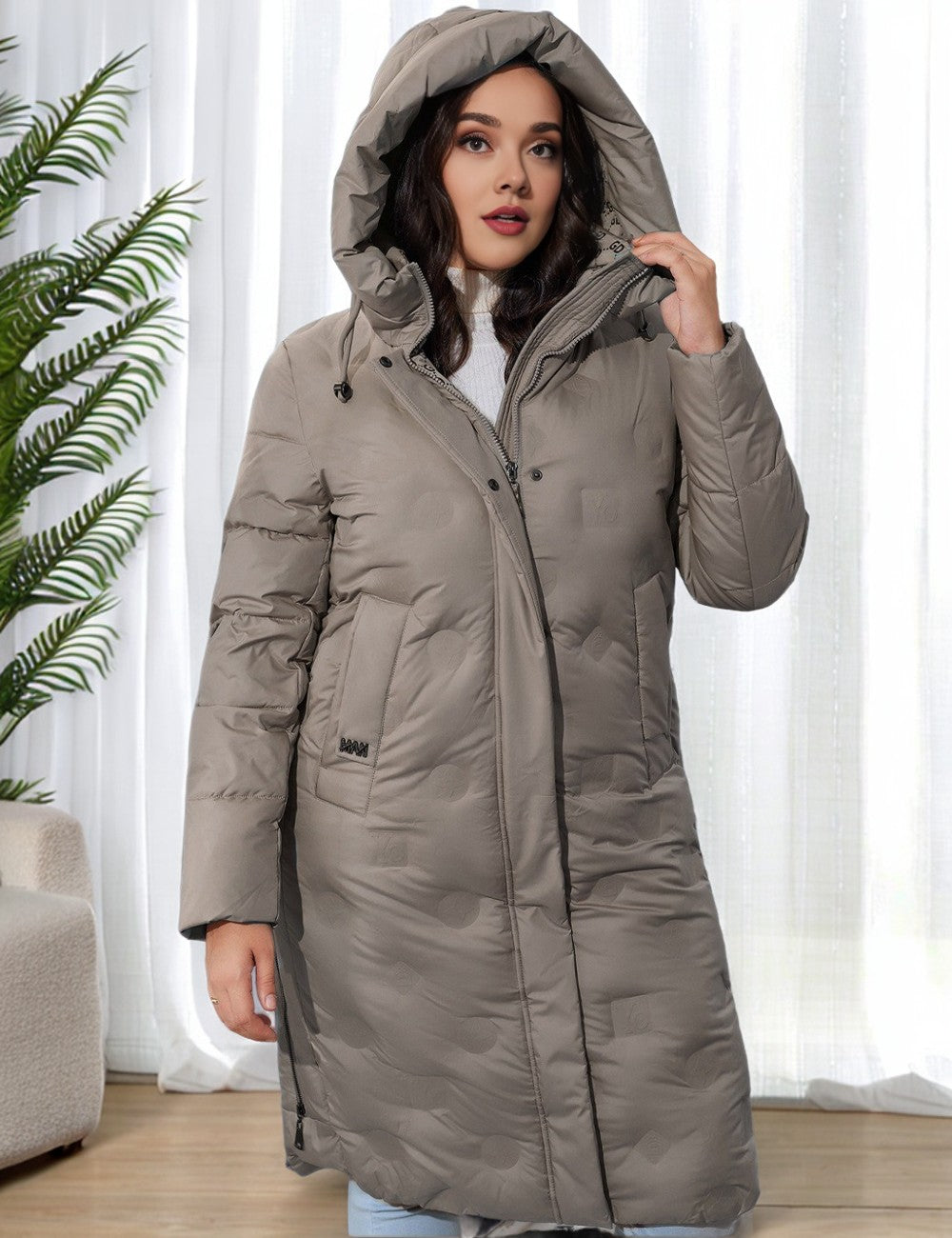 Women Plus Size Long Hooded Padded Coat