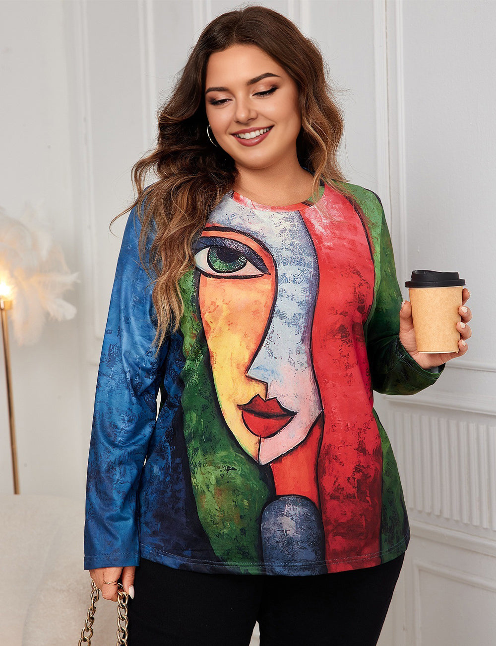 Women Plus Size Long Sleeve Print Oversized T-Shirts