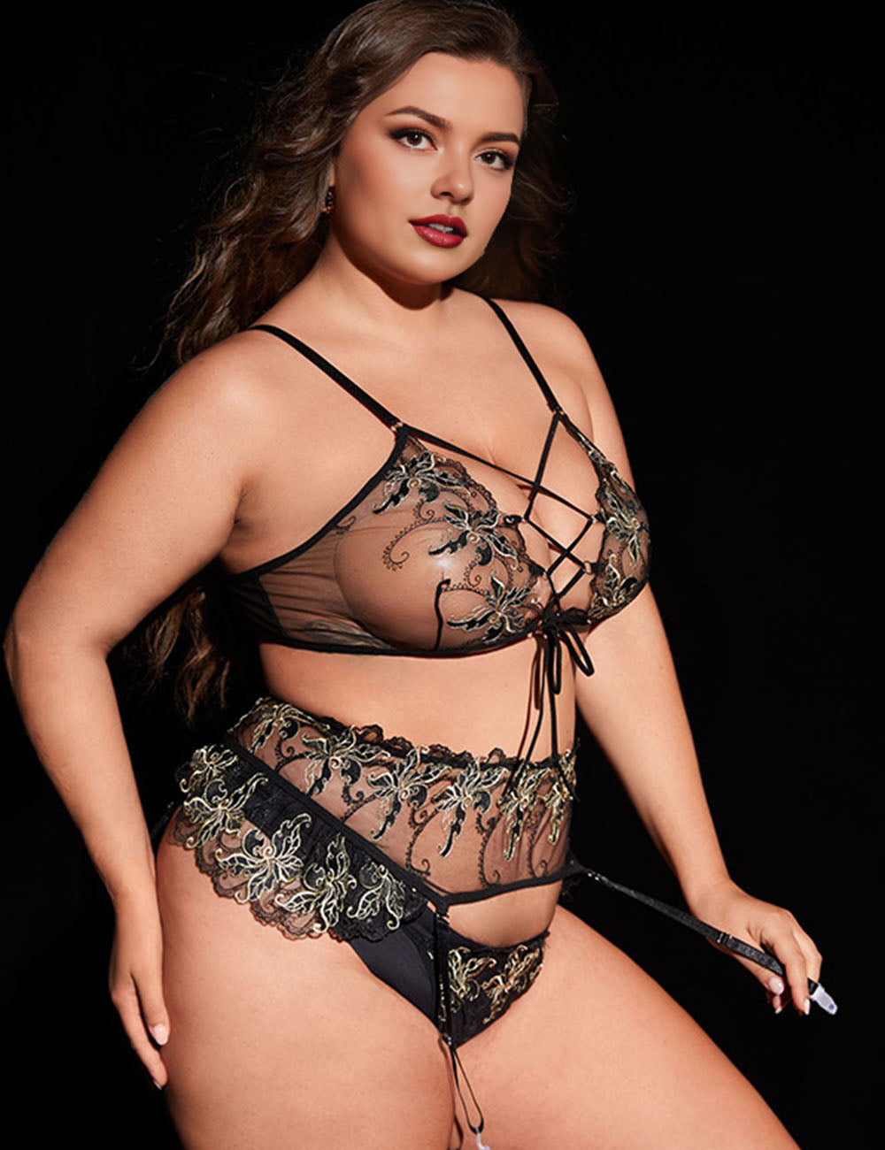 Women Plus Size Mesh Embroidery Braset Garter-4