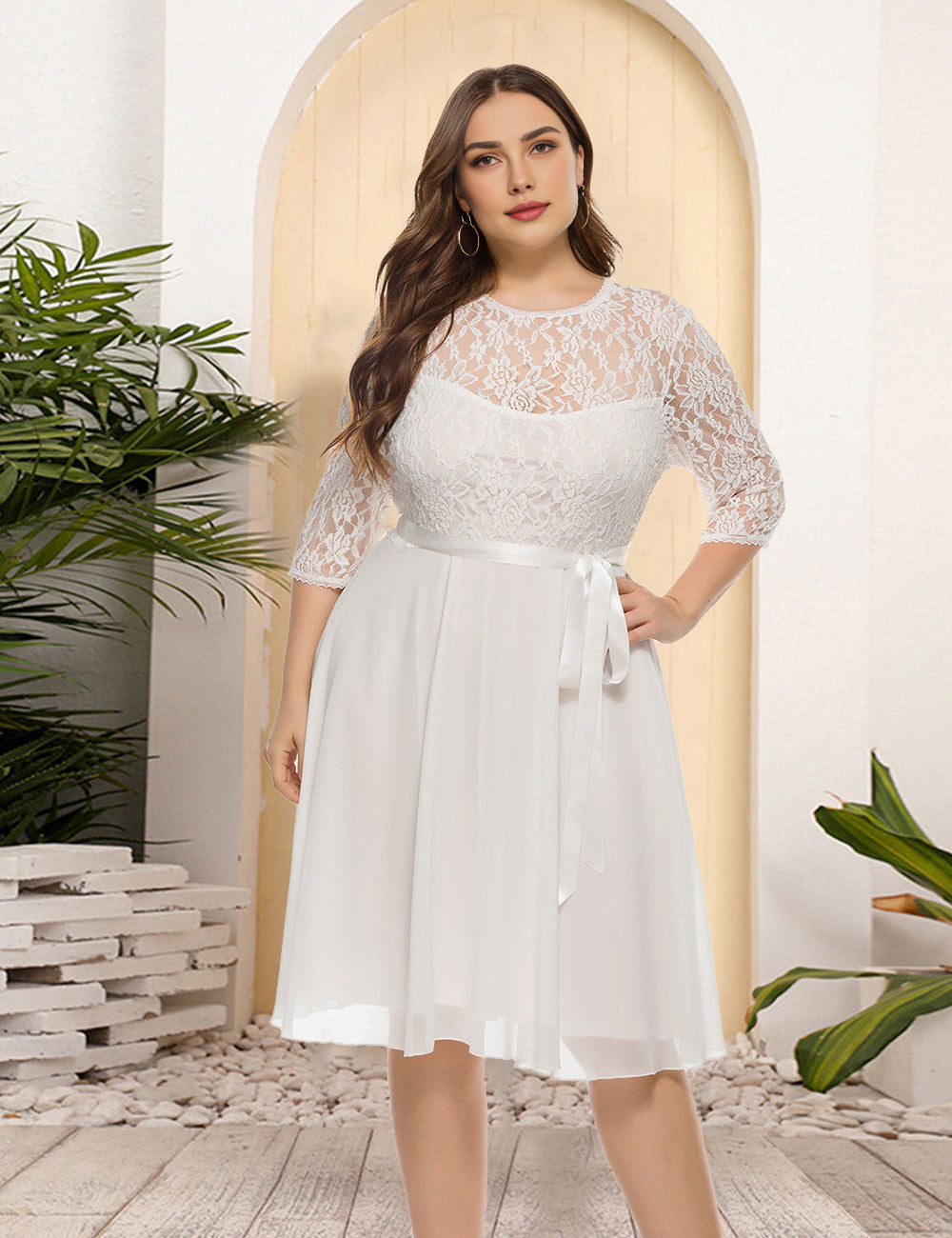 Women Plus Size New Lace Chiffon Mosaic Dress-3