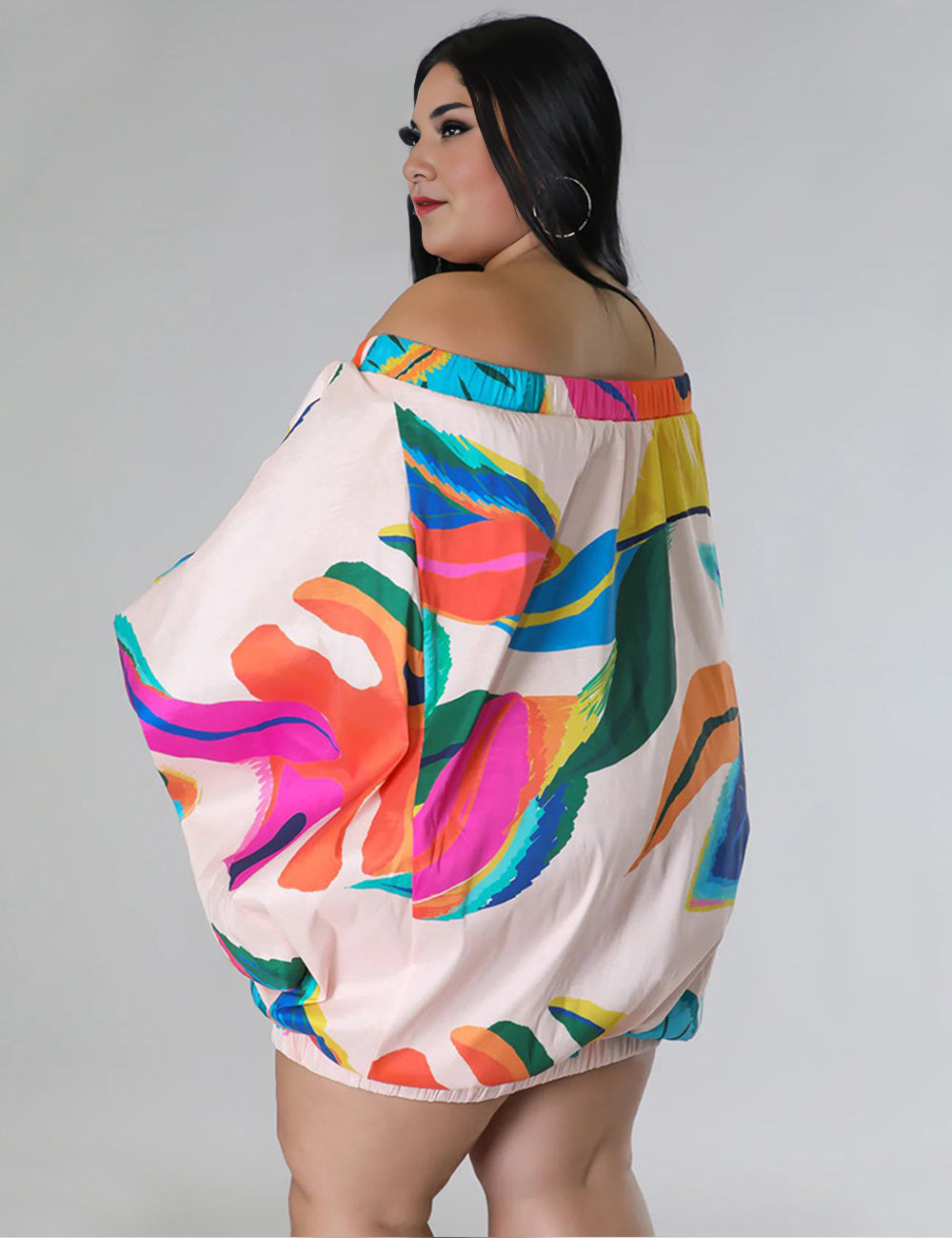 Women Plus Size One Shoulder Loose Printed Dress-1