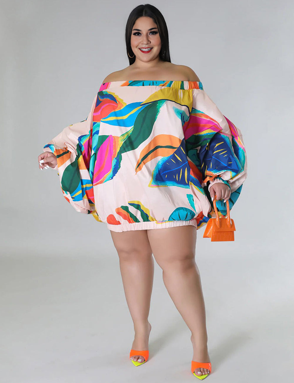 Women Plus Size One Shoulder Loose Printed Dress