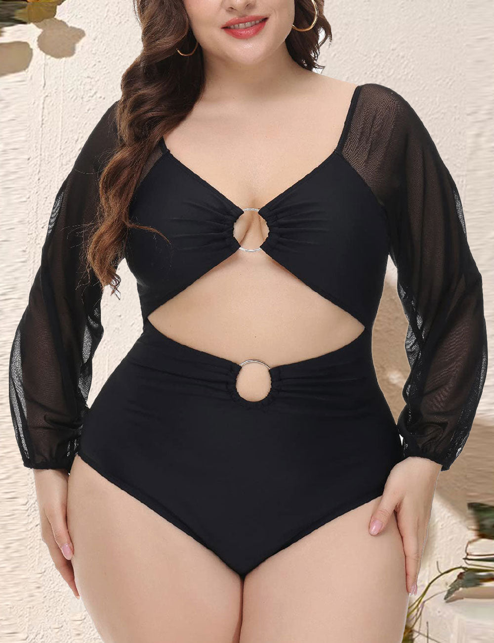Women Plus Size One piece V neck swimsuit