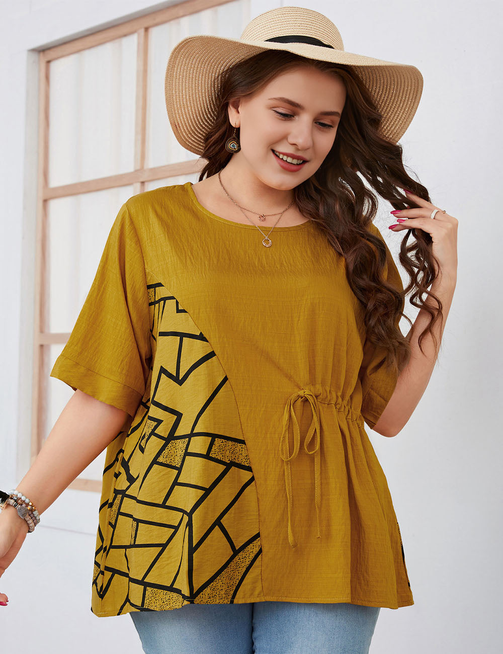 Women_Plus_Size_Patchwork_Printed_Loose_Blouse_PRUSES_1