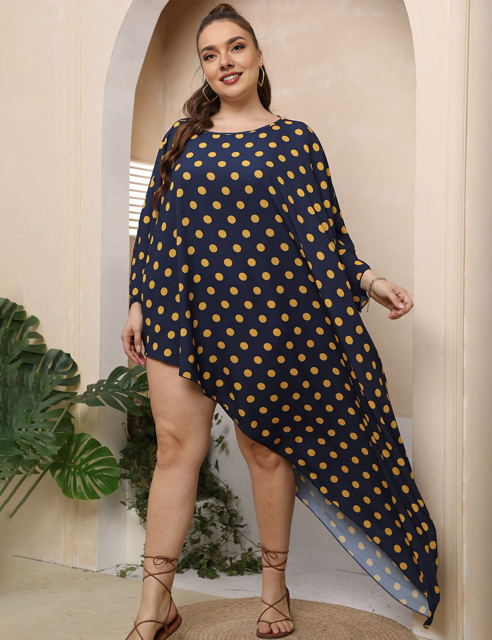 Women_Plus_Size_Polka_Dot_Irregular_Shape_Cover-up_4
