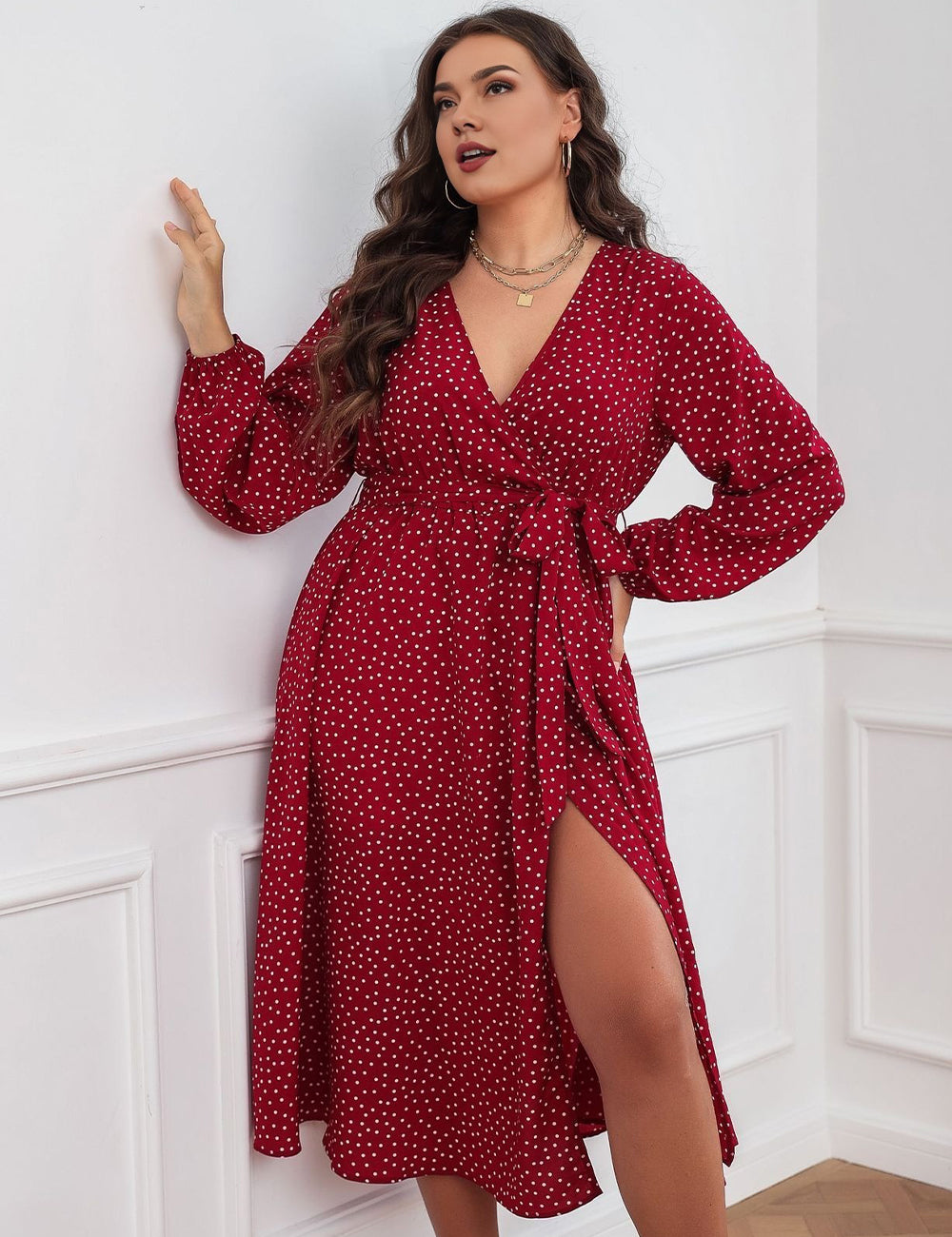Women Plus Size Polka Dot Printed Boho Maxi Dress