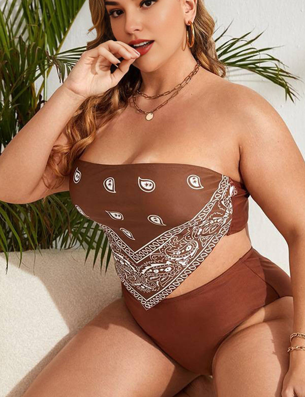 Women_Plus_Size_Printed_Bandeau_High_Waist_Swimsuit_1