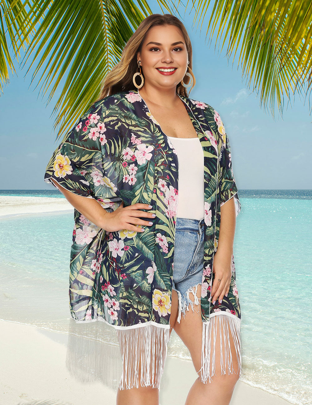 Women_Plus_Size_Printed_Chiffon_Tassel_Panelled_Cover_Up_4