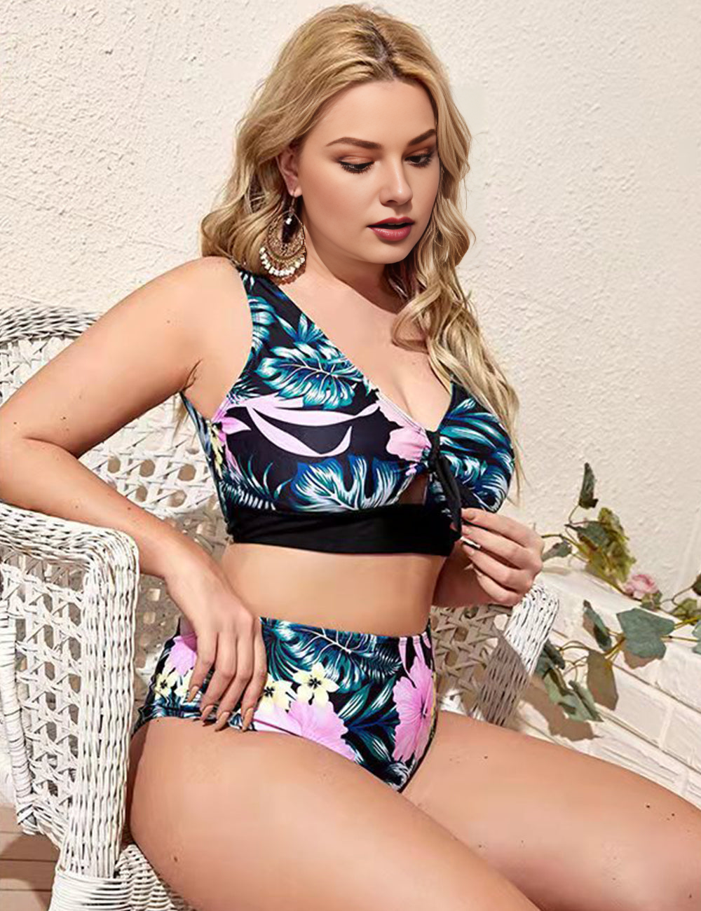 Women Plus Size Printed High Waist Push Up Sexy Two Piece Swimsuit-2