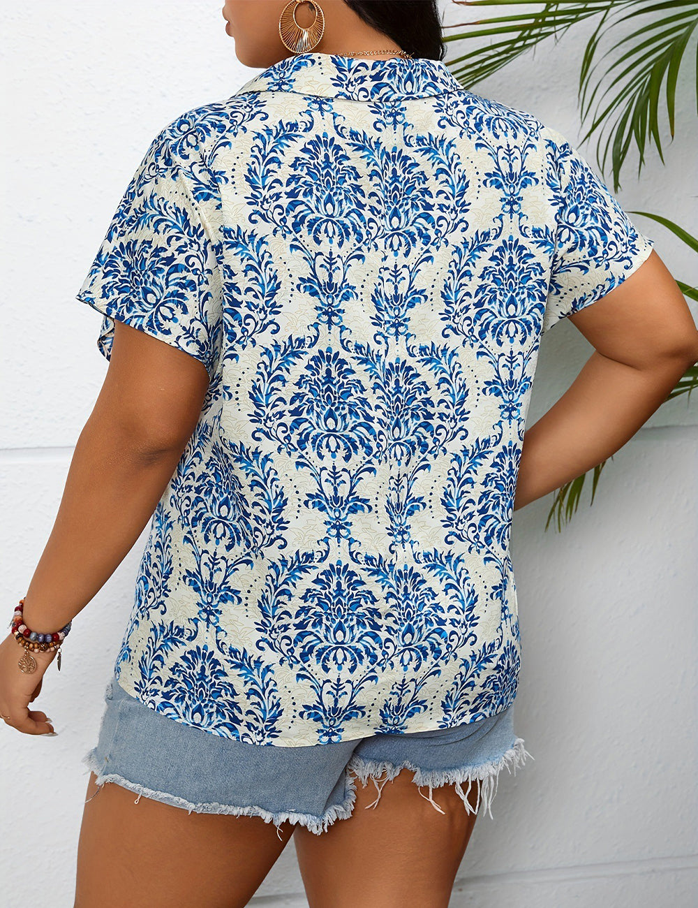 Women Plus Size Printed Lapel Blouse | PRUSES