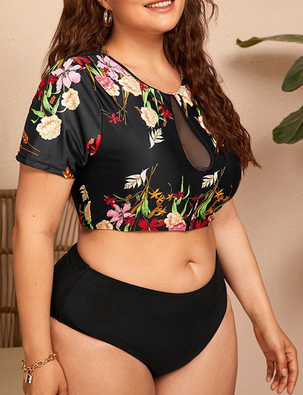 Women Plus Size Printed Push Up Cutout Swimsuit-2
