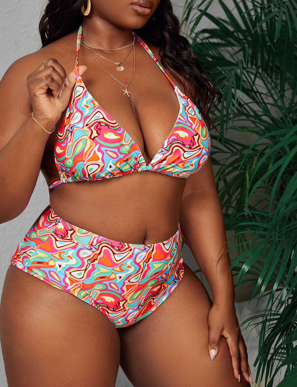 Women Plus Size Printed String Bikini Set-2