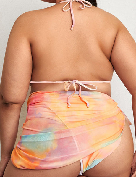 Women Plus Size Rainbow Print Strapless Backless Swimsuit-1