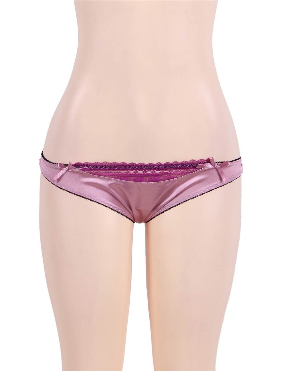 Women Plus Size Satin Lace Patchwork Open Bra Set-3