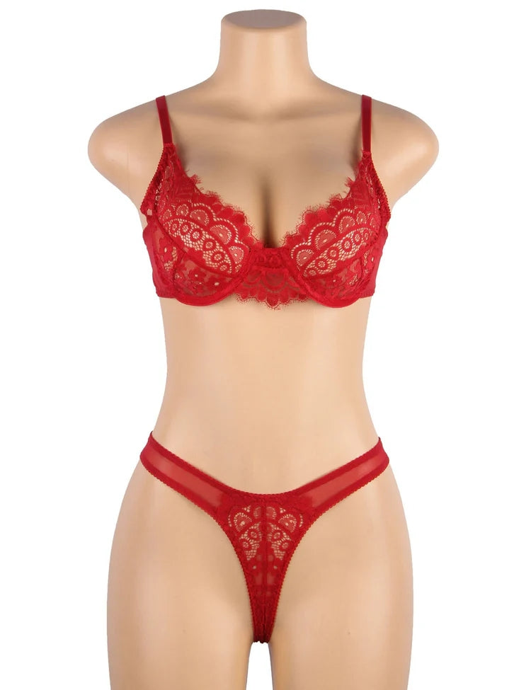 Women Plus Size Sexy Lace Lace Lingerie Bra Set-3