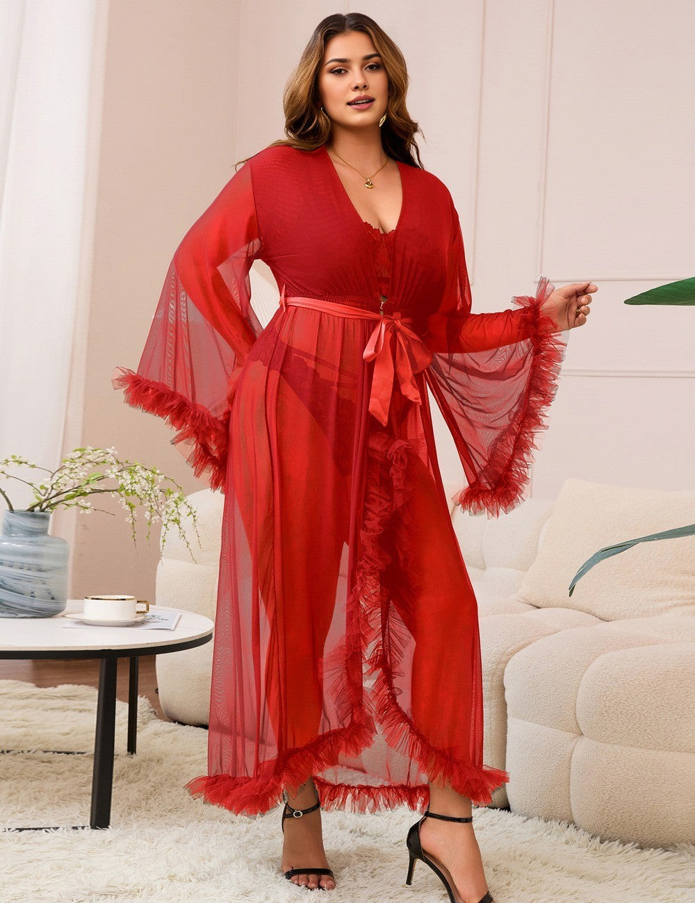 Women_Plus_Size_Sexy_Mesh_Ruffled_Long_Robe_With_Belt_PRUSES_5