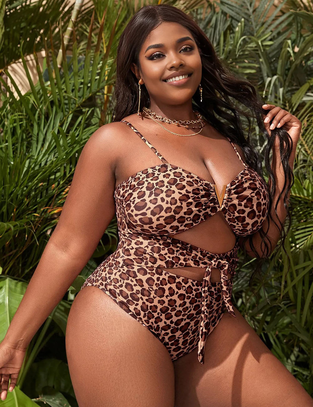 Women Plus Size Sexy One-Piece Leopard Swimsuit-2