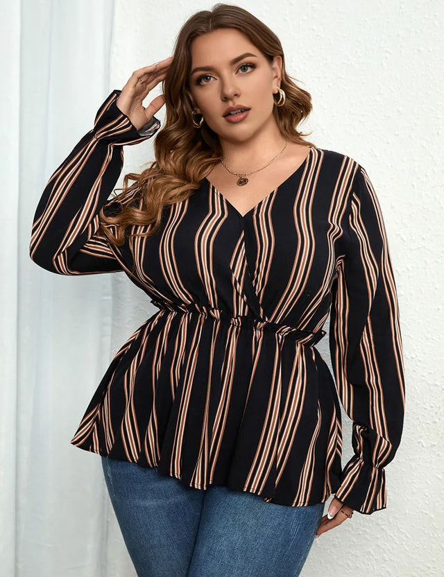 Women_Plus_Size_Shirt_Striped_Long_Sleeve_Waist_Blouse_PRUSES_6
