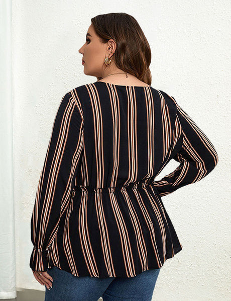 Women_Plus_Size_Shirt_Striped_Long_Sleeve_Waist_Blouse_PRUSES_7