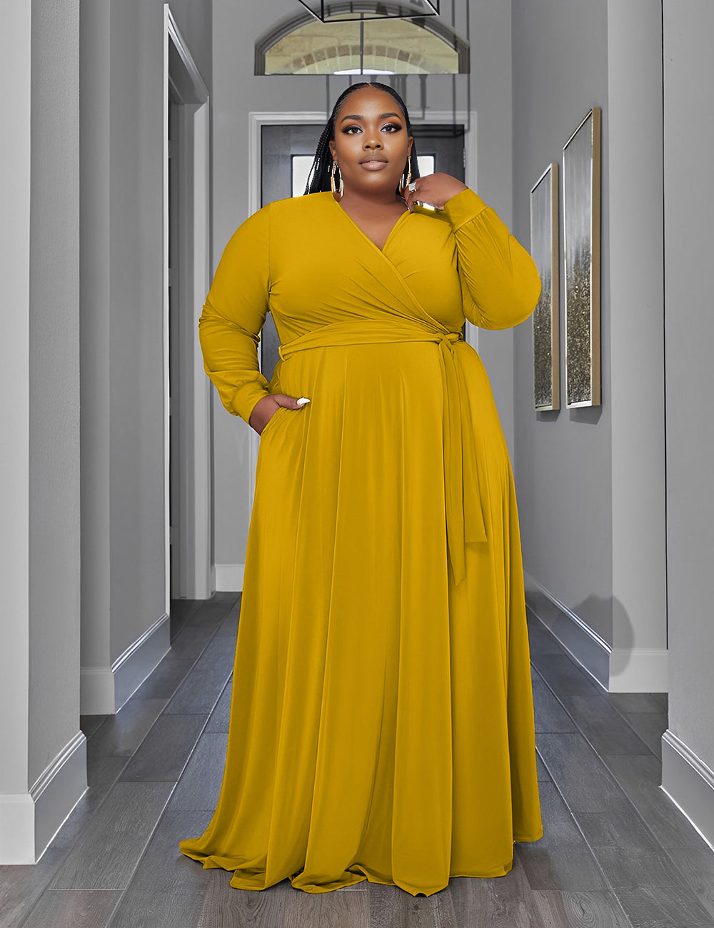 Women Plus Size Short Sleeve Pocket Dress-3