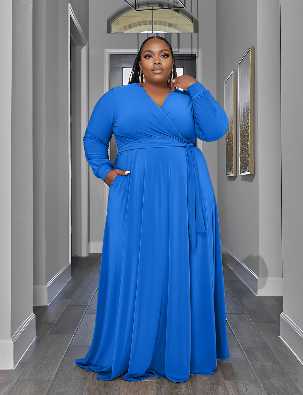 Women Plus Size Short Sleeve Pocket Dress-5