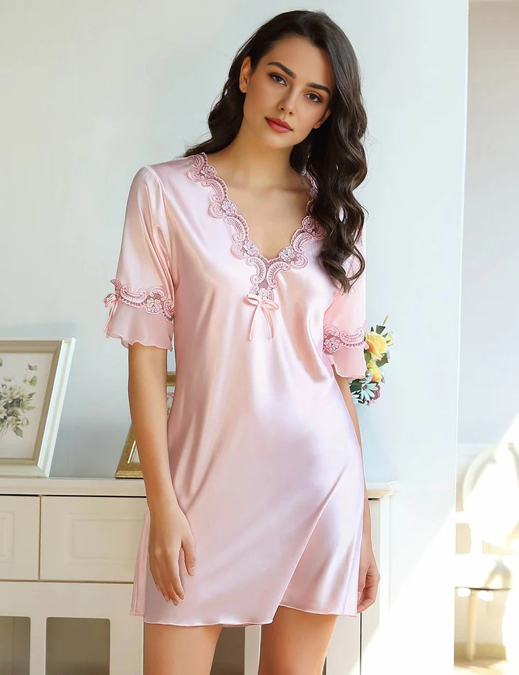 Women Plus Size Simulated Silk Embroidered Casual Babydoll-5