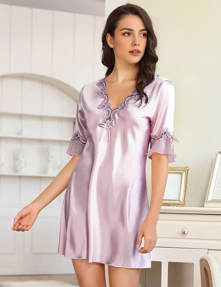 Women Plus Size Simulated Silk Embroidered Casual Babydoll