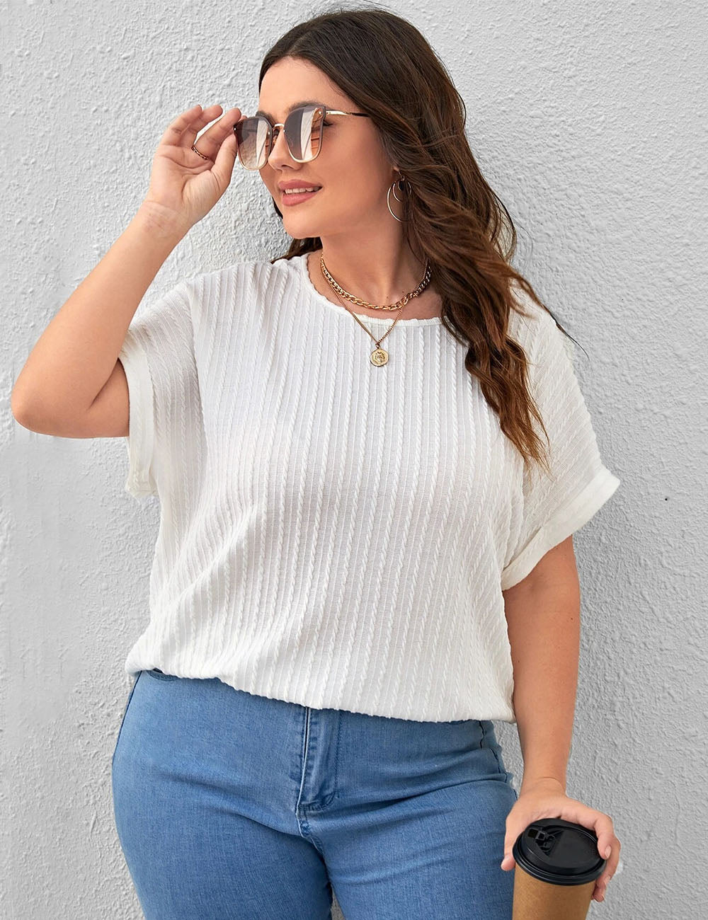 Women Plus Size Solid Color Short-Sleeved T-Shirt | PRUSES