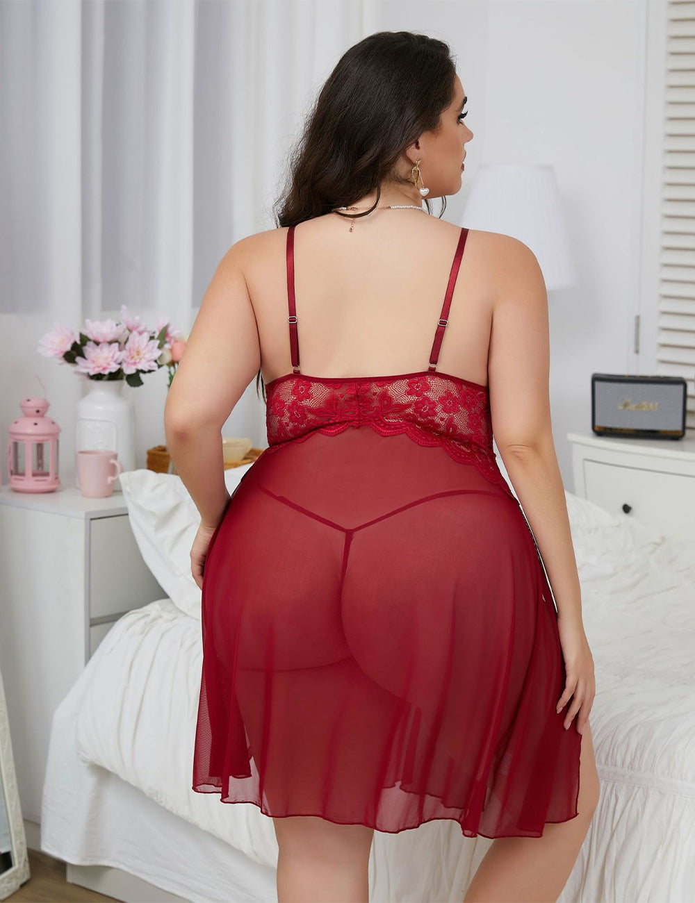 Women_Plus_Size_Strap_Slit_See-Through_Lace_Mesh_Sexy_Dress_PRUSES_4