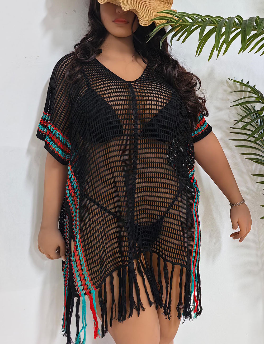 Women_Plus_Size_Striped_Contrast_Stitching_Beach_Cover_Up_11