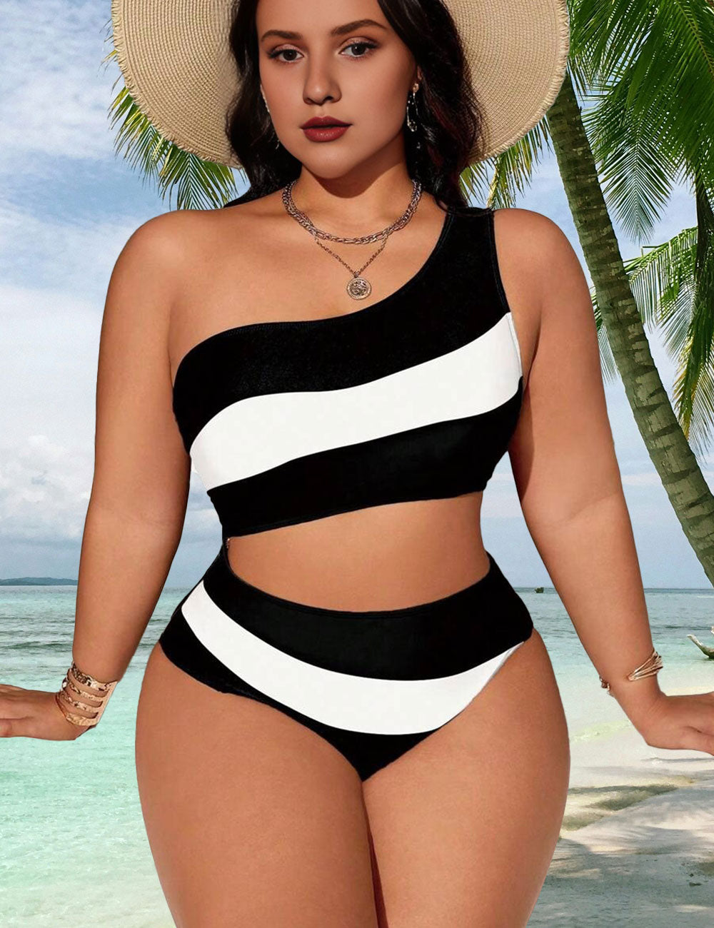 Women_Plus_Size_Striped_Patchwork_Hollow_Out_One-Piece_Swimsuit_6