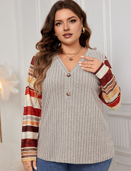 Women_Plus_Size_Striped_Patchwork_Long-Sleeved_Shirt_PRUSES_5