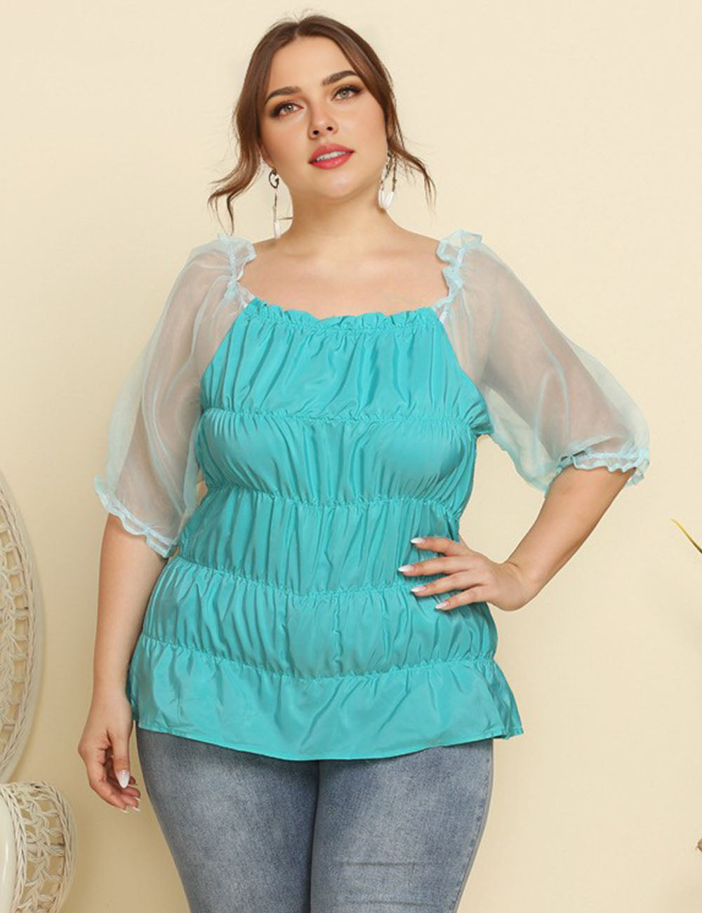 Women_Plus_Size_Summer_Smocked_Tops_Mesh_PRUSES_5
