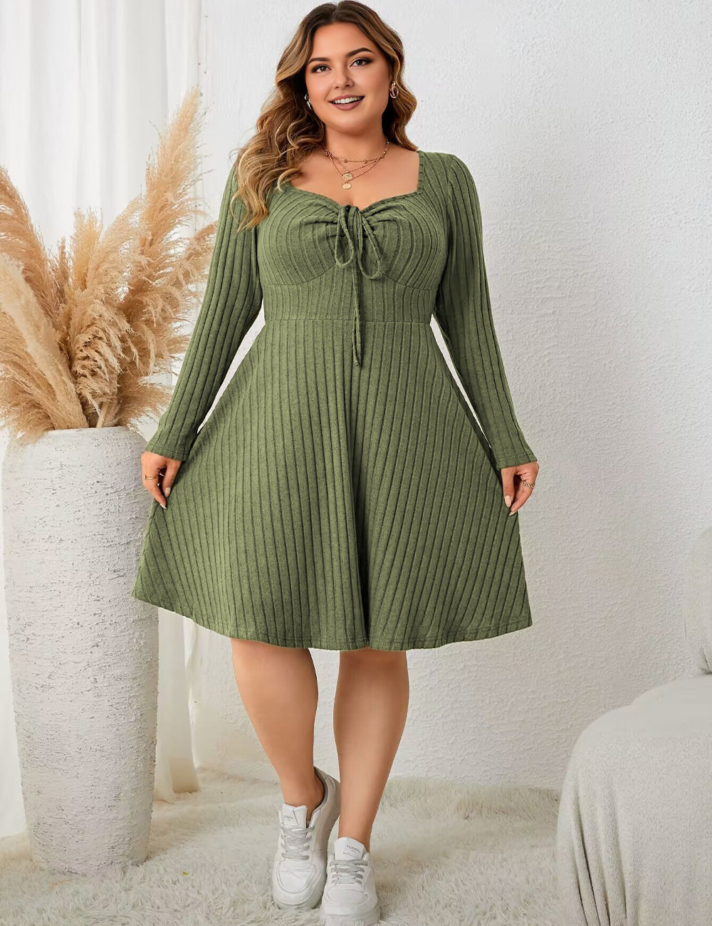 Women Plus Size Sweater Skater Long Sleeve Dress