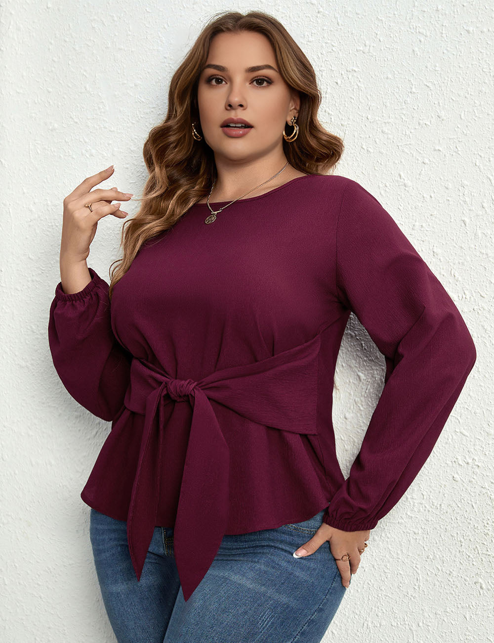 Women_Plus_Size_Tie_Front_Long_Sleeve_Shirt_PRUSES_5