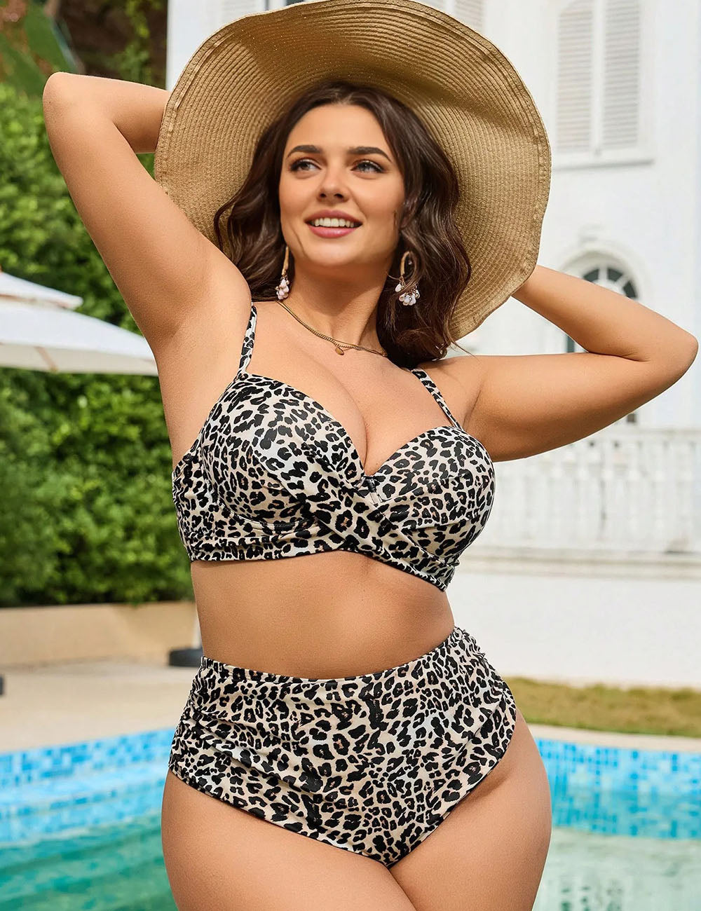 Women Plus Size Two-Piece Bikini Leopard Print Swimsuit-2