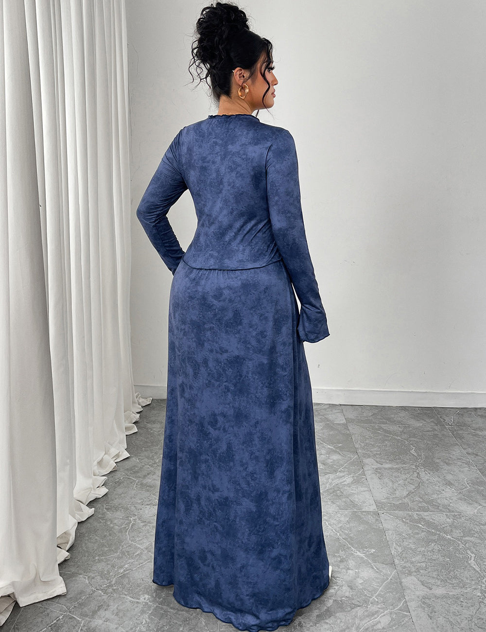 Women Plus Size V-Neck Flare-Sleeve A-Line Maxi Dress