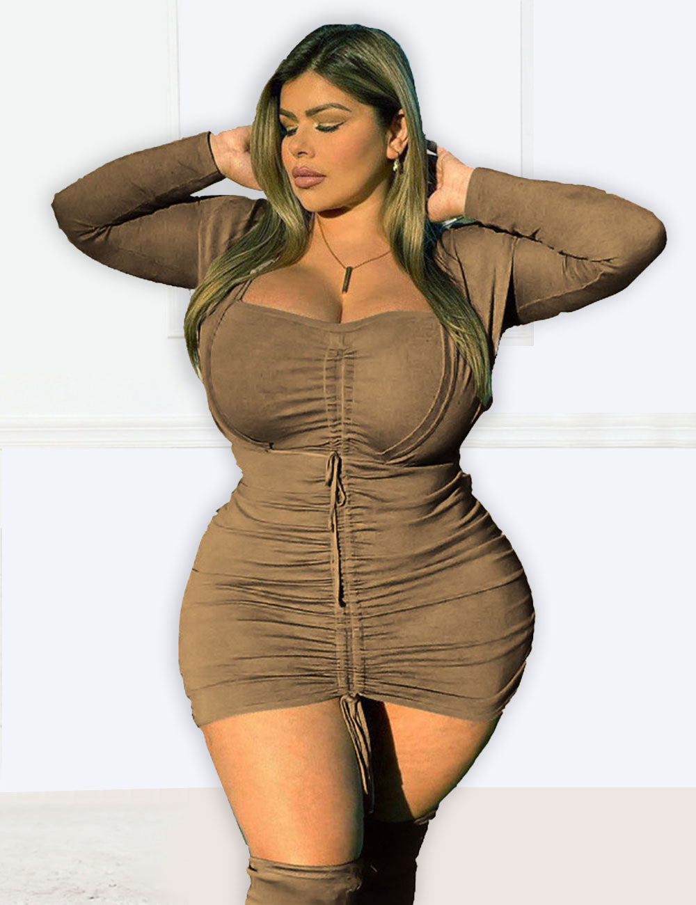 Women Plus Size V-Neck Short Solid Color Elegant Hip Skirt-4