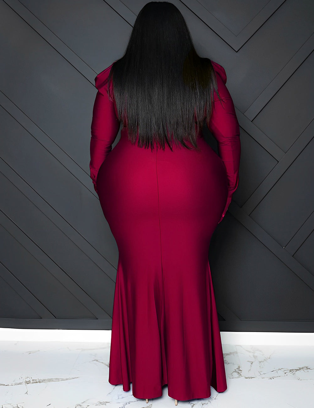 Women Plus Size V Neck Pleated Knit Dress-6