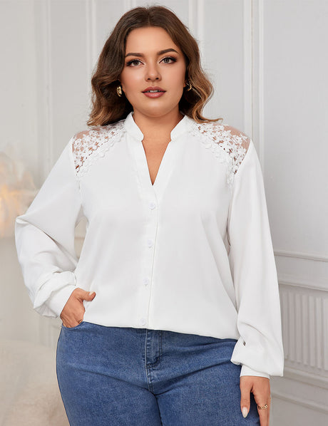 Women_Plus_Size_V_neck_Lace_Stitching_Printing_Shirt_PRUSES_2