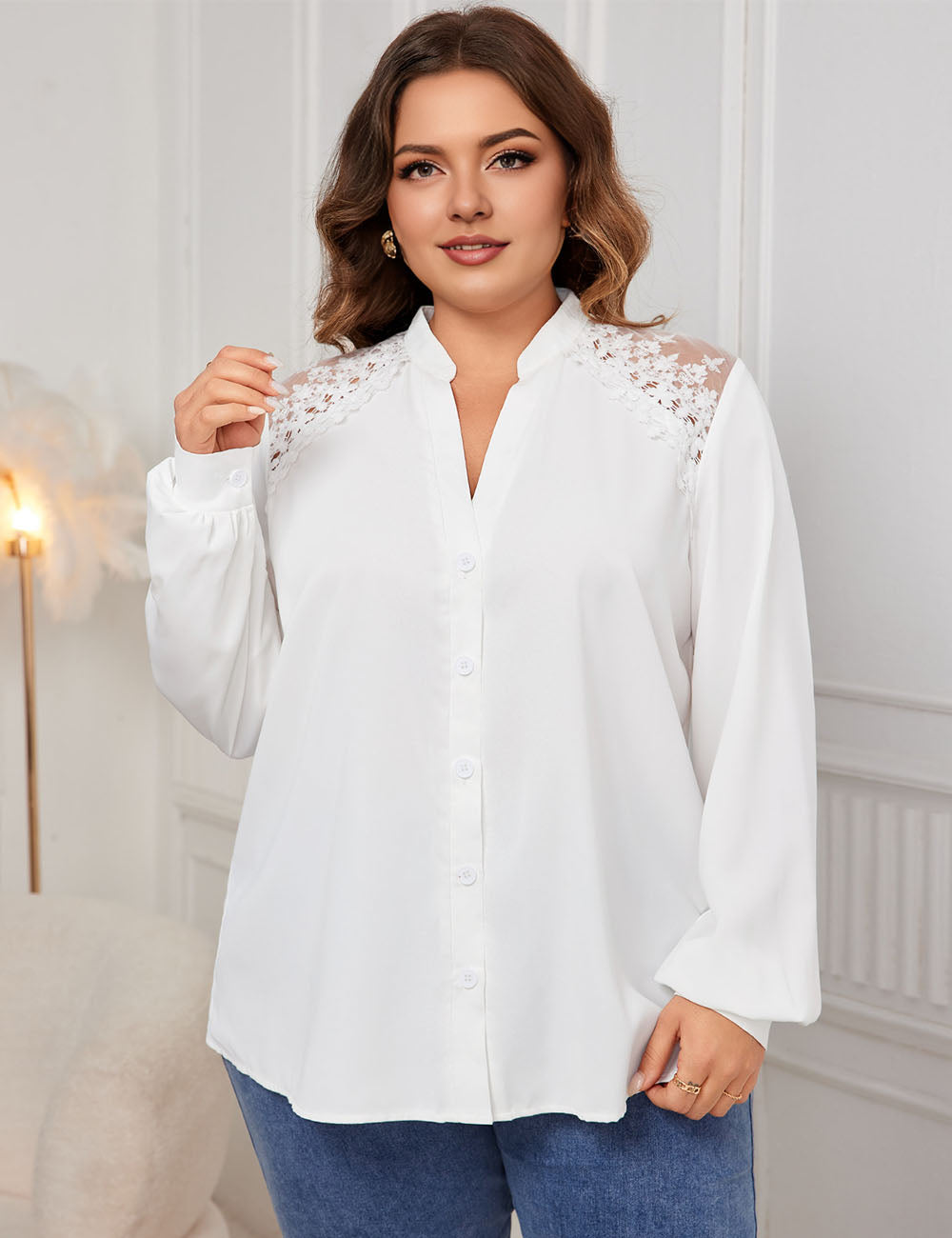 Women_Plus_Size_V_neck_Lace_Stitching_Printing_Shirt_PRUSES_3