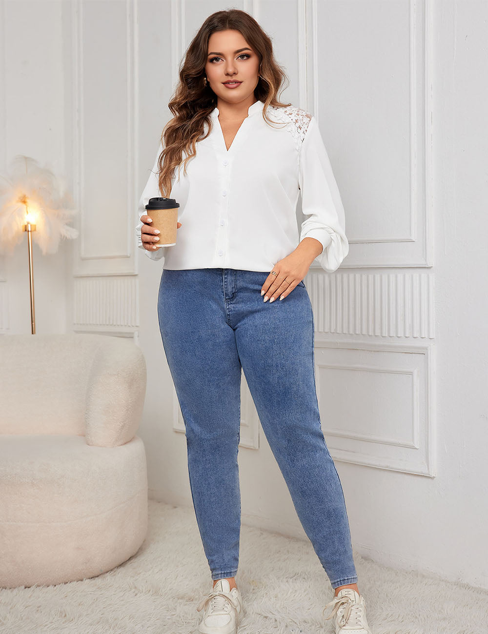 Women_Plus_Size_V_neck_Lace_Stitching_Printing_Shirt_PRUSES_4