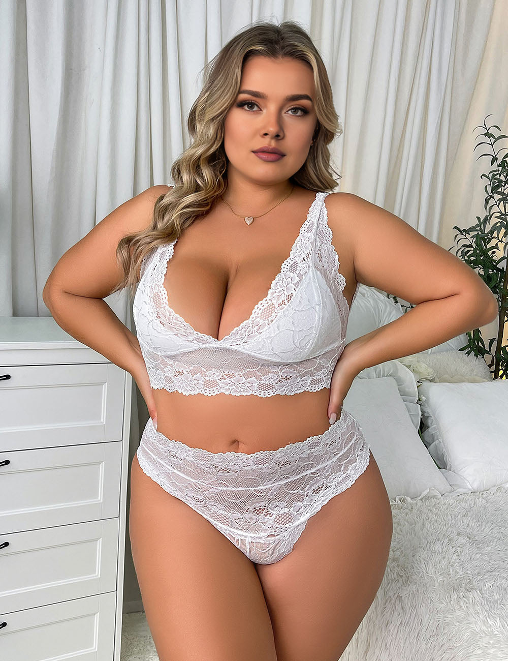 Women Plus Size White Lace Braset-2